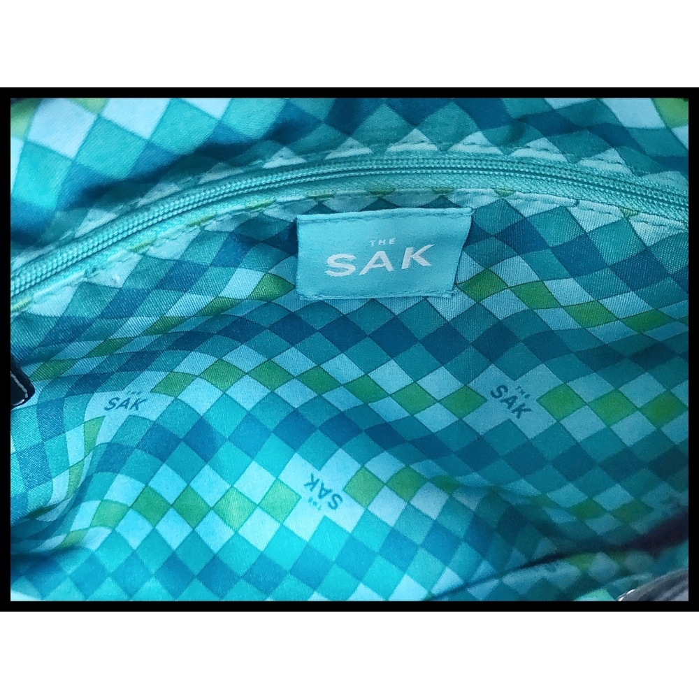 THE SAK Woven Knit Y2K Zipper Shoulder Bag Purse Black Green Blue Diamond Lining - Picture 7 of 13